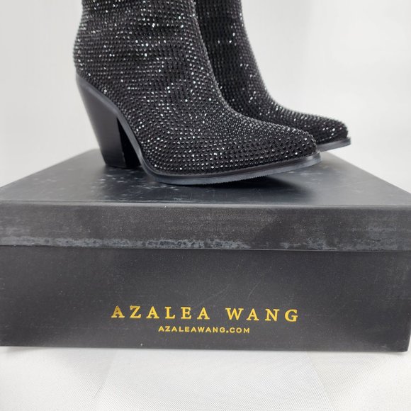 AZALEA WANG Nash Crystal Knee High Cowboy Boots Black NWT - Picture 12 of 13